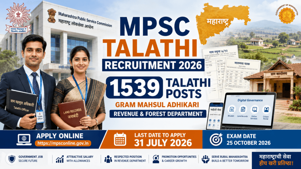 MPSC Talathi Recruitment 2026 Notification for 1539 Posts Apply Online