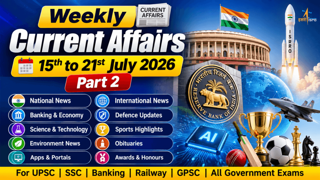 Weekly Current Affairs 15th to 21st July 2026 Part 2 for UPSC, SSC, Banking, Railway & Government Exams